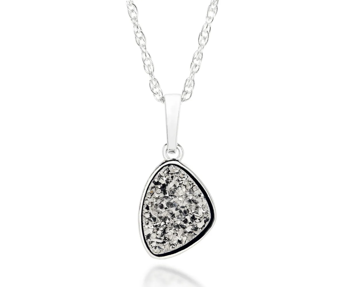 Small Trillion Platinum Druzy Necklace
