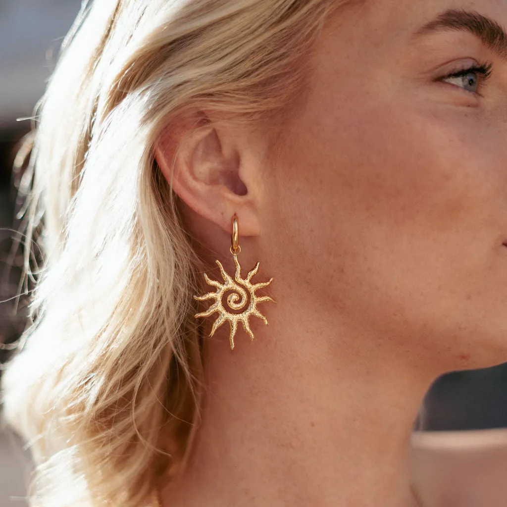 Solana - Gold Spiral Sun Earrings