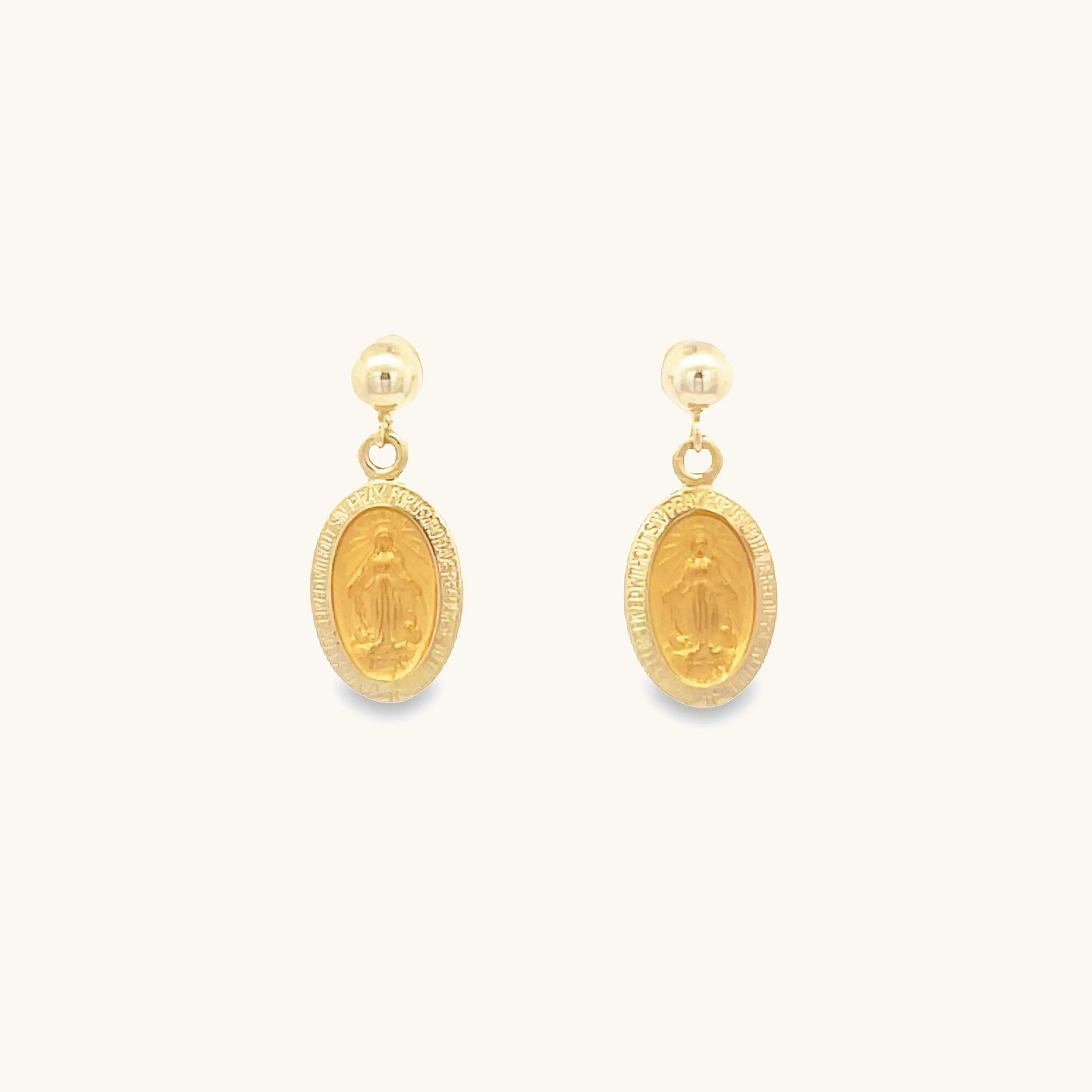 SOLID 14K YELLOW GOLD MIRACULOUS EARRINGS