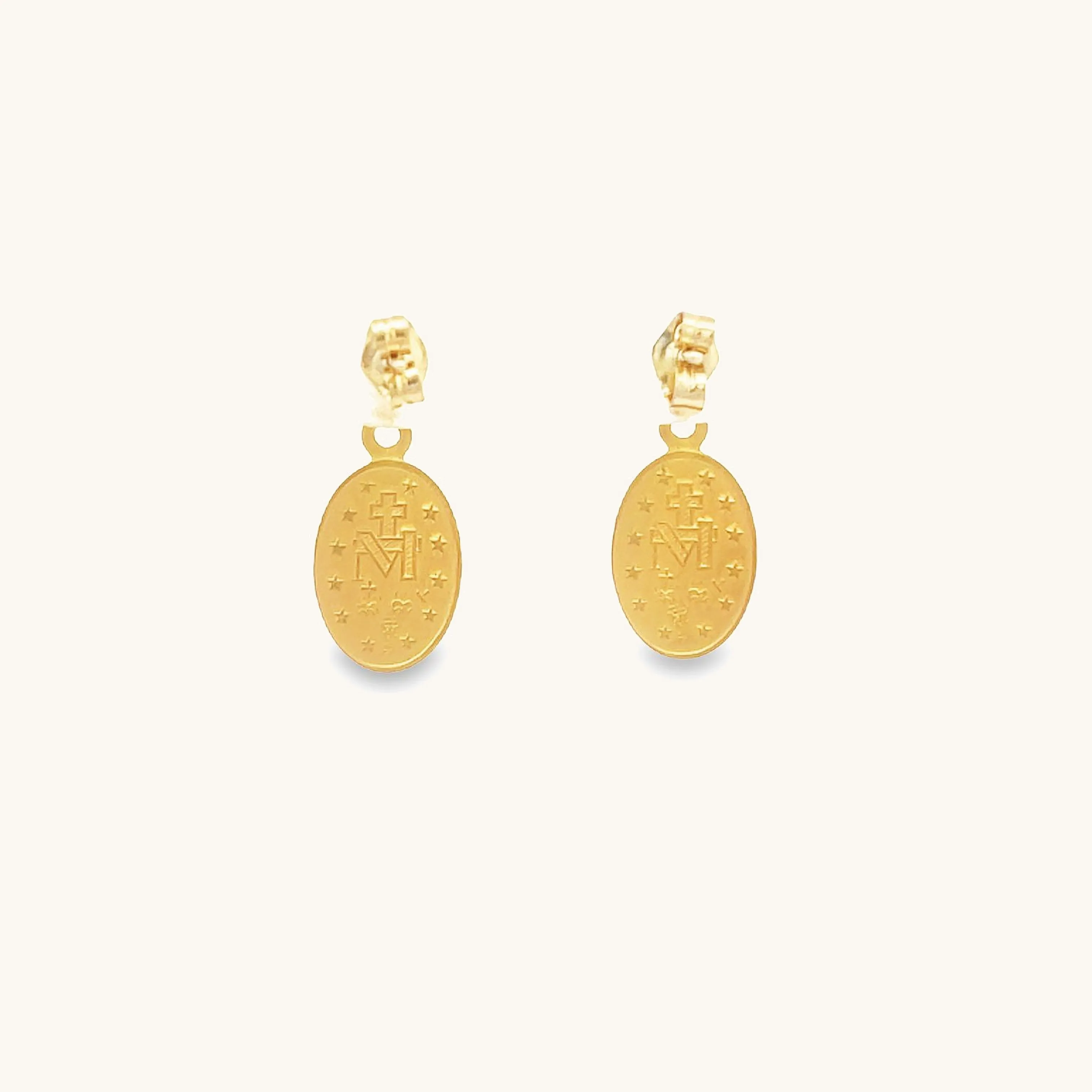 SOLID 14K YELLOW GOLD MIRACULOUS EARRINGS