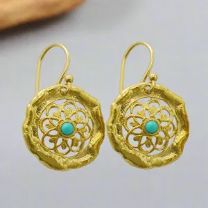 Solid Gold Turquoise Earrings - Golden Sun.