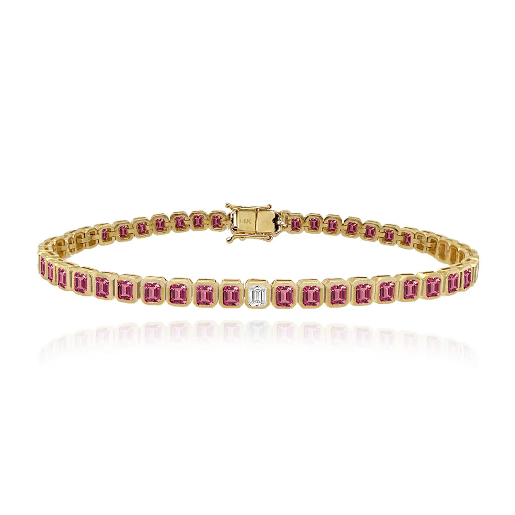 Solitaire Diamond Gemstone Bezel Tennis Bracelet