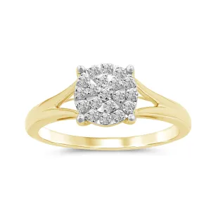 Solitaire Look Ring with 1/4ct of Diamonds in 9ct Yellow Gold
