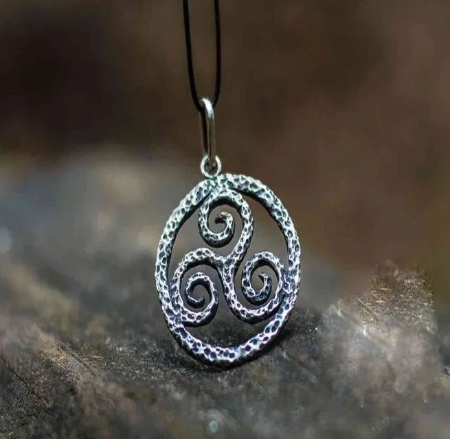 Spiral Triskele Symbol Pendant Sterling Silver Viking Necklace