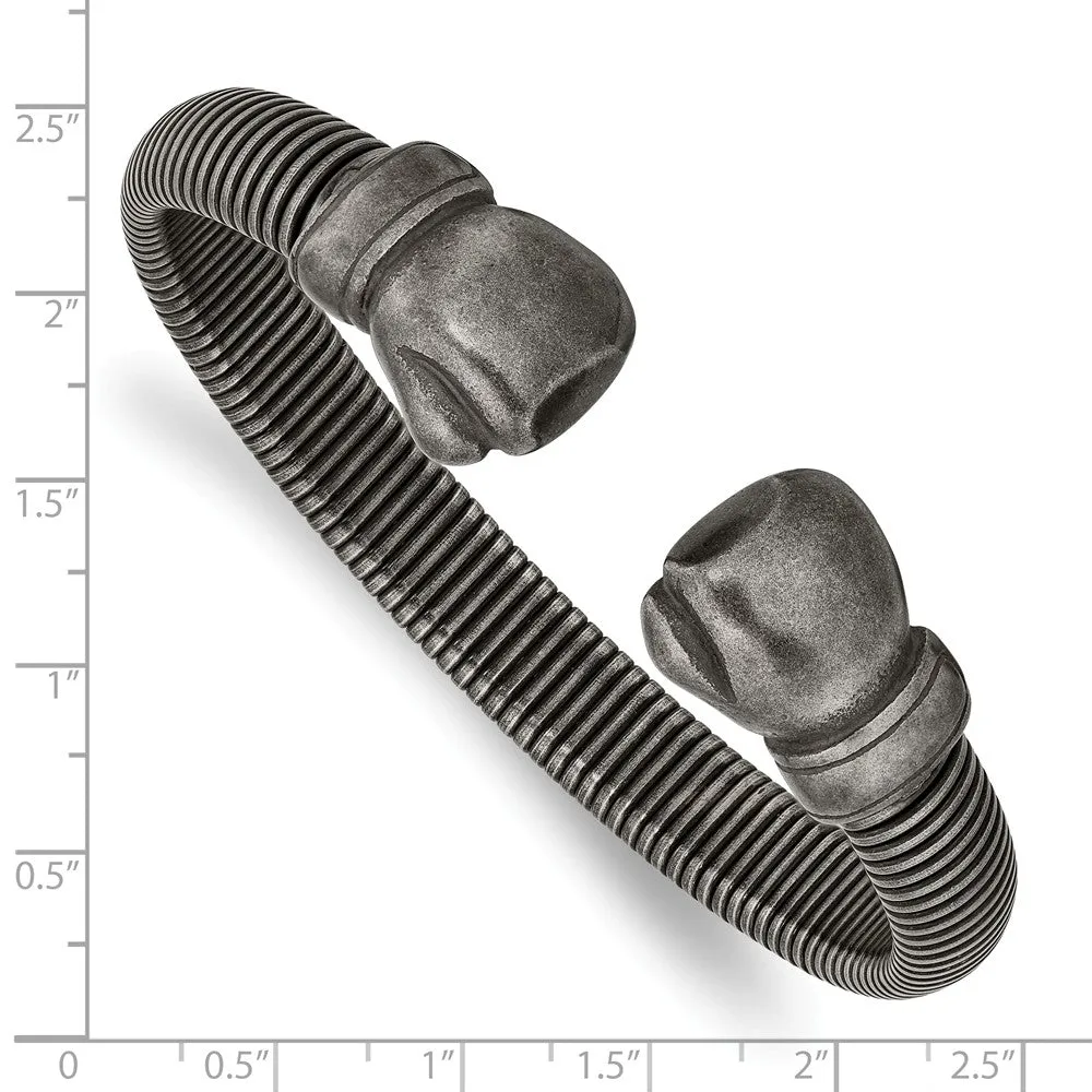 Stainless Steel Brushed Gun Metal IP-plated Boxing Gloves Cuff Bangle