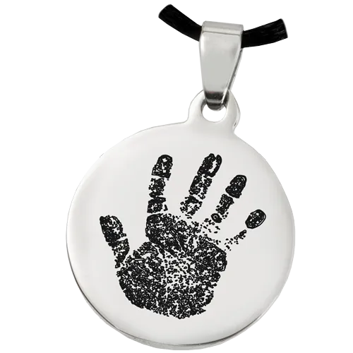 Stainless Steel Round Handprint Pendant