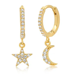 Star and Moon Pave Huggie