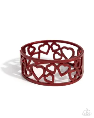 Steal Your Heart - Red - Metallic Heart Paparazzi Hinge Bracelet