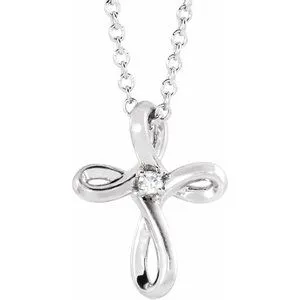 Sterling Silver .015 CTW Diamond Cross 16-18" Necklace