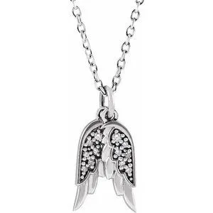 Sterling Silver .03 CTW Diamond Angel Wings 16-18" Necklace