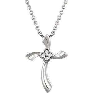 Sterling Silver .03 CTW Diamond Cross 18" Necklace