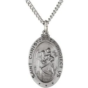 Sterling Silver 21.5x14.5 mm Oval St. Christopher 18" Necklace