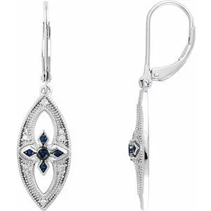 Sterling Silver Blue Sapphire & 1/6 CTW Diamond Lever Back Earrings