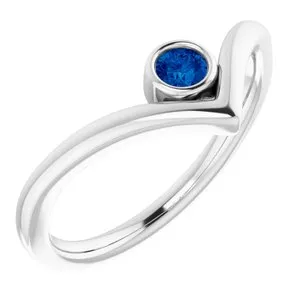 Sterling Silver Chatham® Created Blue Sapphire Solitaire Bezel-Set "V" Ring