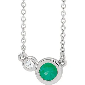 Sterling Silver Chatham® Created Emerald & .02 CTW Diamond 16" Necklace
