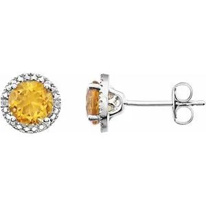Sterling Silver Citrine & .01 CTW Diamond Earrings