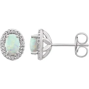 Sterling Silver Created Opal & .025 CTW Diamond Earrings