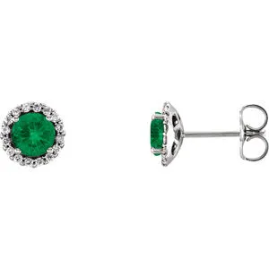 Sterling Silver Emerald & 1/6 CTW Diamond Earrings