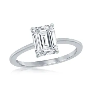 Sterling Silver Four-Prong 8mm CZ Emerald-Cut Engagement Ring. Size 6,7,8,9