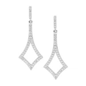 Sterling Silver Open Diamond Shape Drop Earrings with Cubic Zirconia 40mm E602