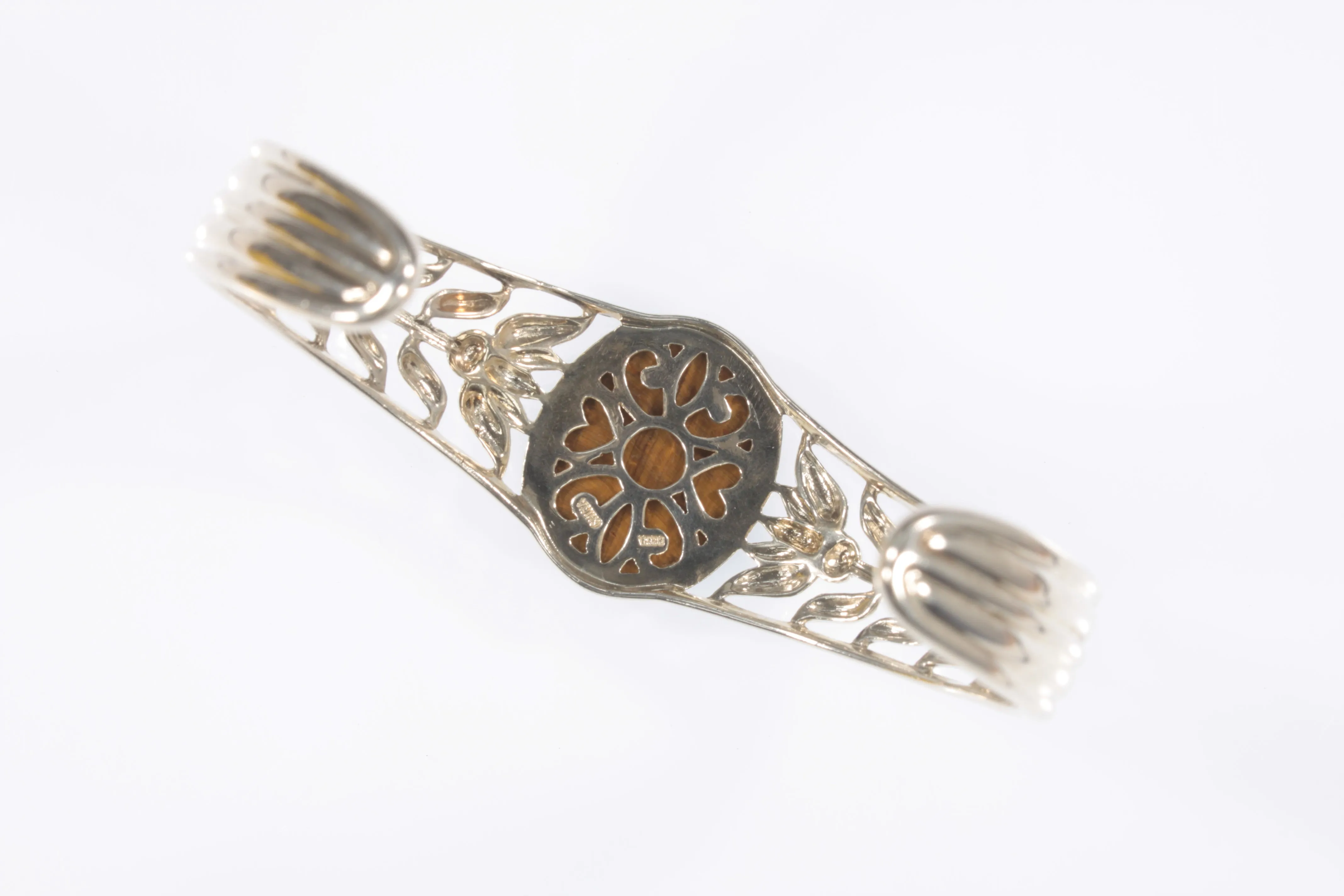 Sterling Silver Tiger Eye Beetle Cuff Bracelet 23.4