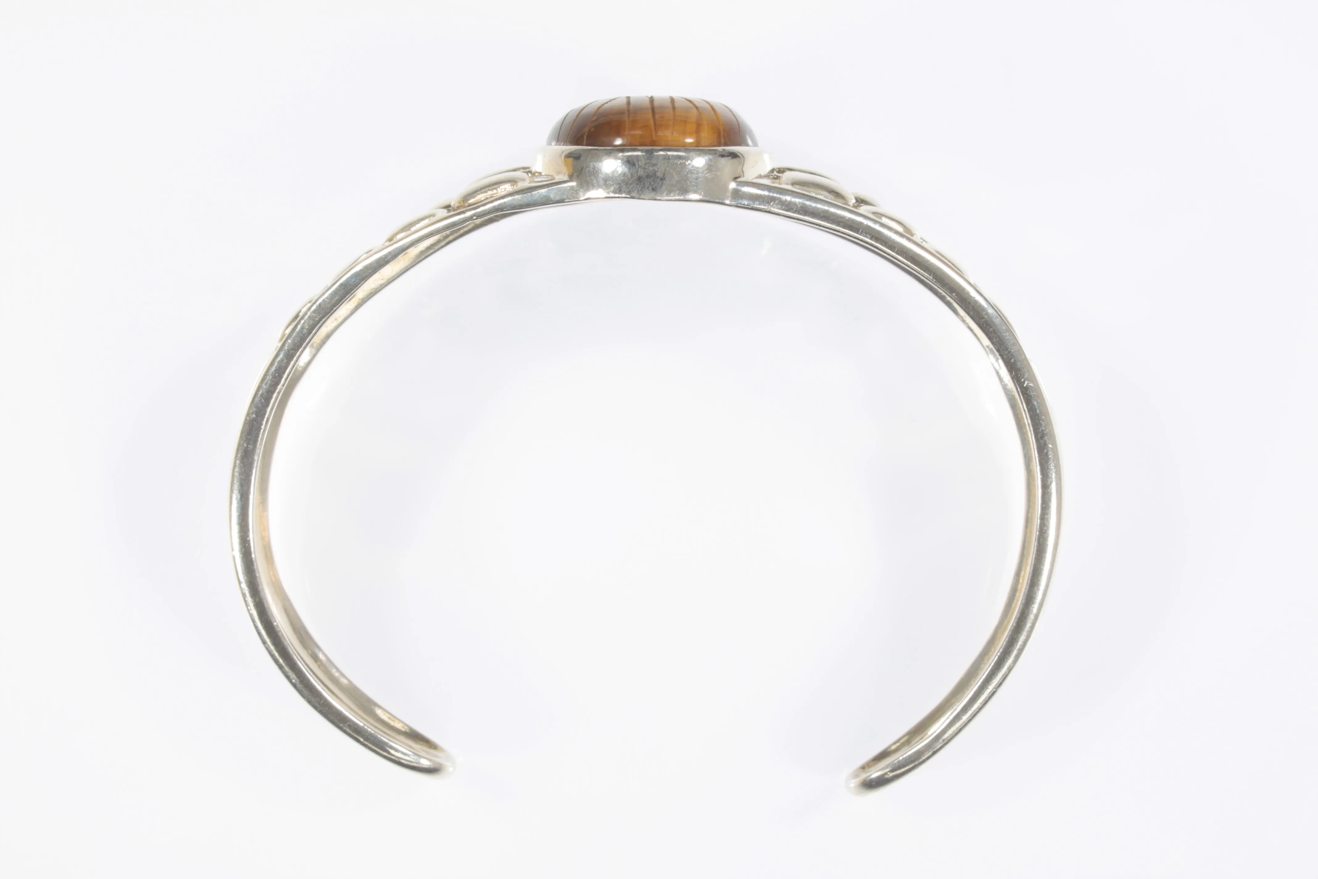 Sterling Silver Tiger Eye Beetle Cuff Bracelet 23.4
