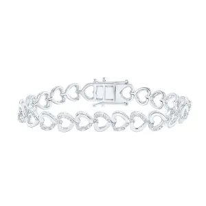 Sterling Silver Womens Round Diamond Heart Bracelet 1/4 Cttw