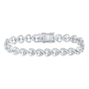 Sterling Silver Womens Round Diamond Heart Tennis Bracelet 1/2 Cttw