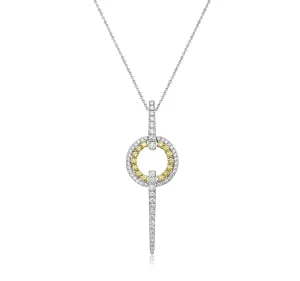 Straight Line & Open Circle Pendant with Yellow Diamonds