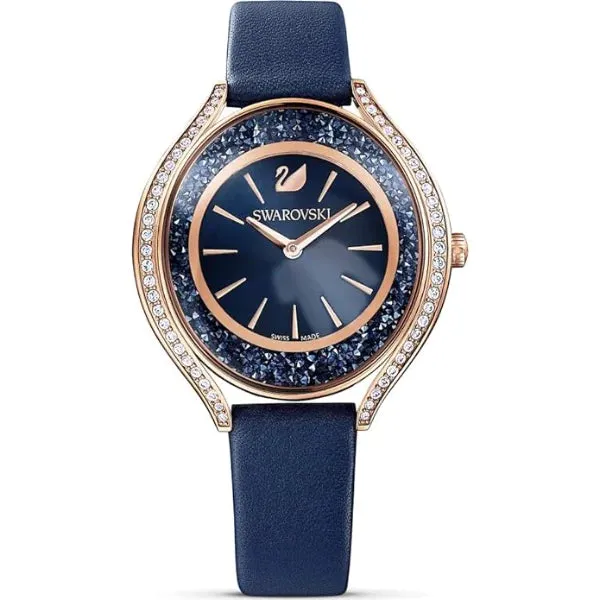 Swarovski Crystalline Aura Blue Leather Strap Blue Dial Quartz Watch for Ladies - 5519447