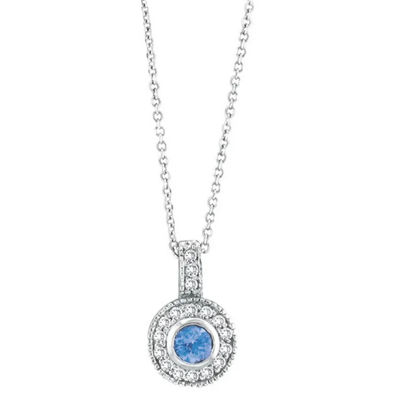 TANZANITE BEZEL DIAMOND PENDANT NECKLACE 14K GOLD (0.67 CTW)