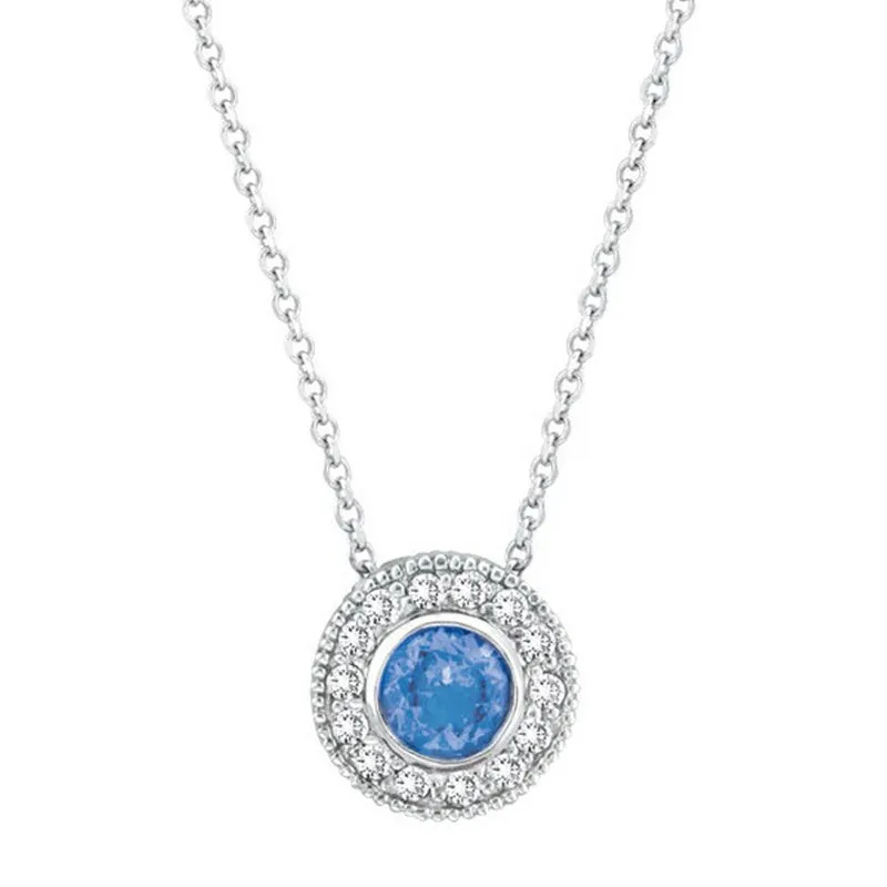TANZANITE BEZEL DIAMOND PENDANT NECKLACE 14K GOLD (0.69 CTW)