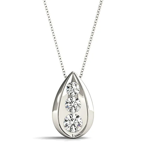 Tear Shape Graduated 0.50 ctw Diamond Three Stone Necklace Pendant
