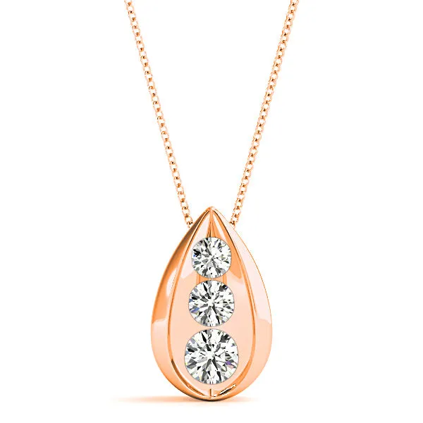 Tear Shape Graduated 0.50 ctw Diamond Three Stone Necklace Pendant
