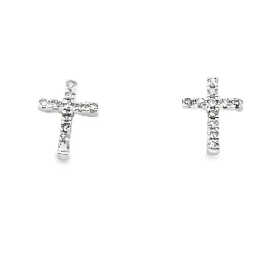 Tennis Cross Diamond Earrings .10cttw 10K Gold
