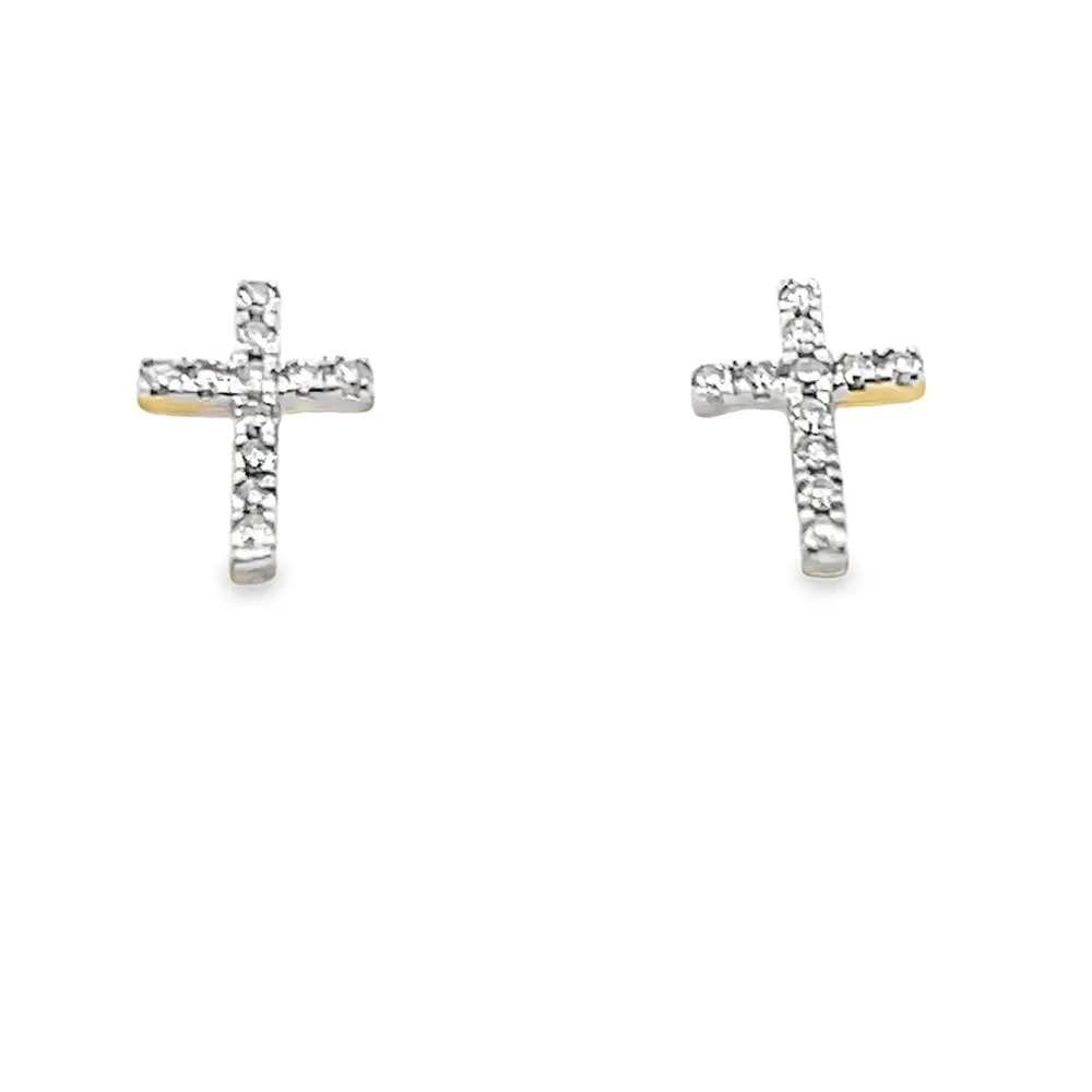 Tennis Cross Diamond Earrings .10cttw 10K Gold