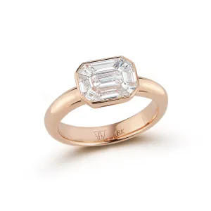 THOBY 18K GOLD ILLUSION SET DIAMOND EAST WEST EMERALD CUT RING