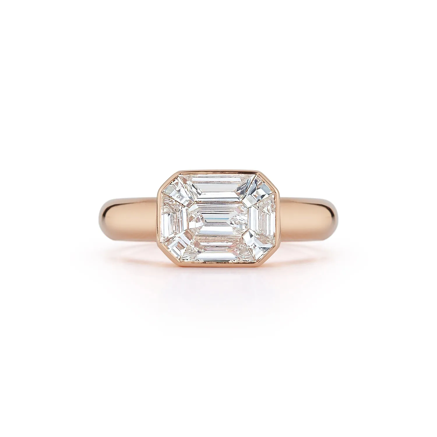 THOBY 18K GOLD ILLUSION SET DIAMOND EAST WEST EMERALD CUT RING