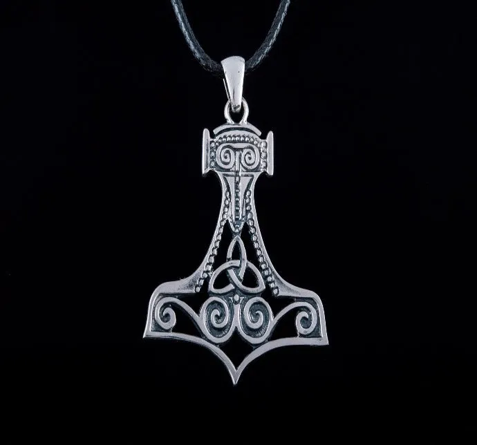 Thor's Hammer Pendant Sterling Silver Mjolnir With Ornament