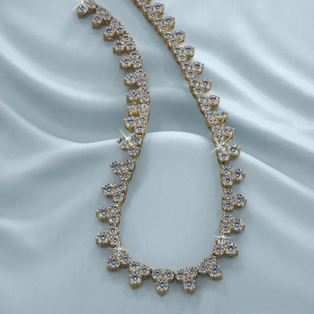Three Stone Brilliant Diamond Tennis Diamond Necklace with 8.18 ct.(finished) 1.8mm, 2.1mm