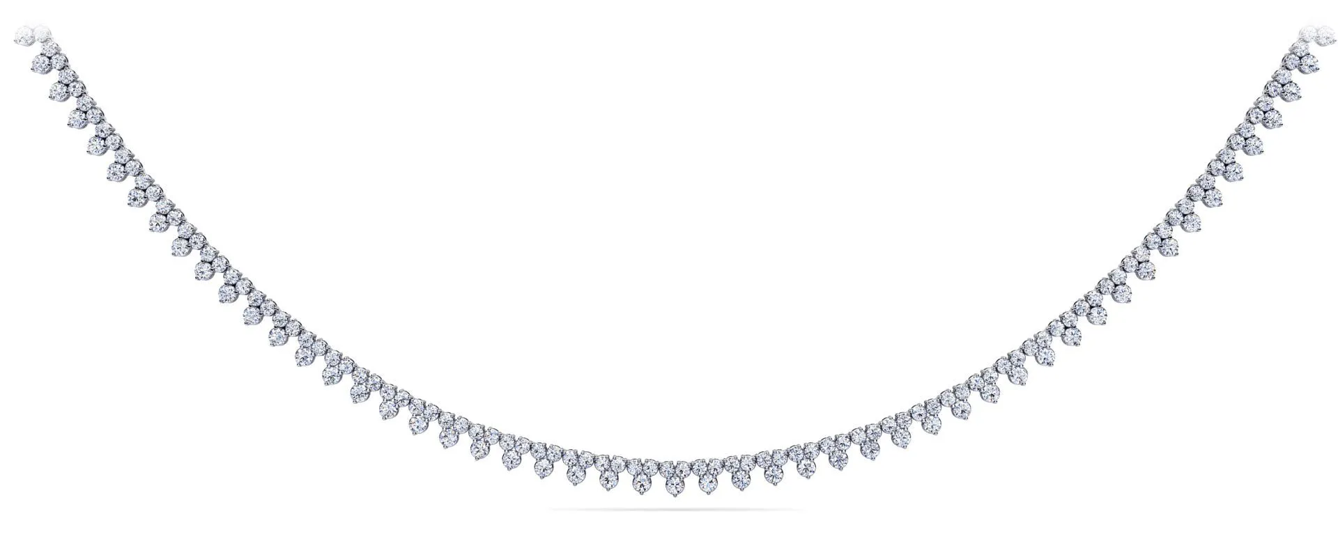 Three Stone Brilliant Diamond Tennis Diamond Necklace with 8.18 ct.(finished) 1.8mm, 2.1mm