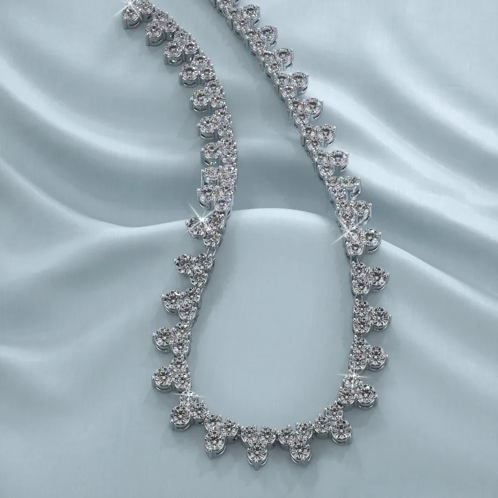 Three Stone Brilliant Diamond Tennis Diamond Necklace with 8.18 ct.(finished) 1.8mm, 2.1mm