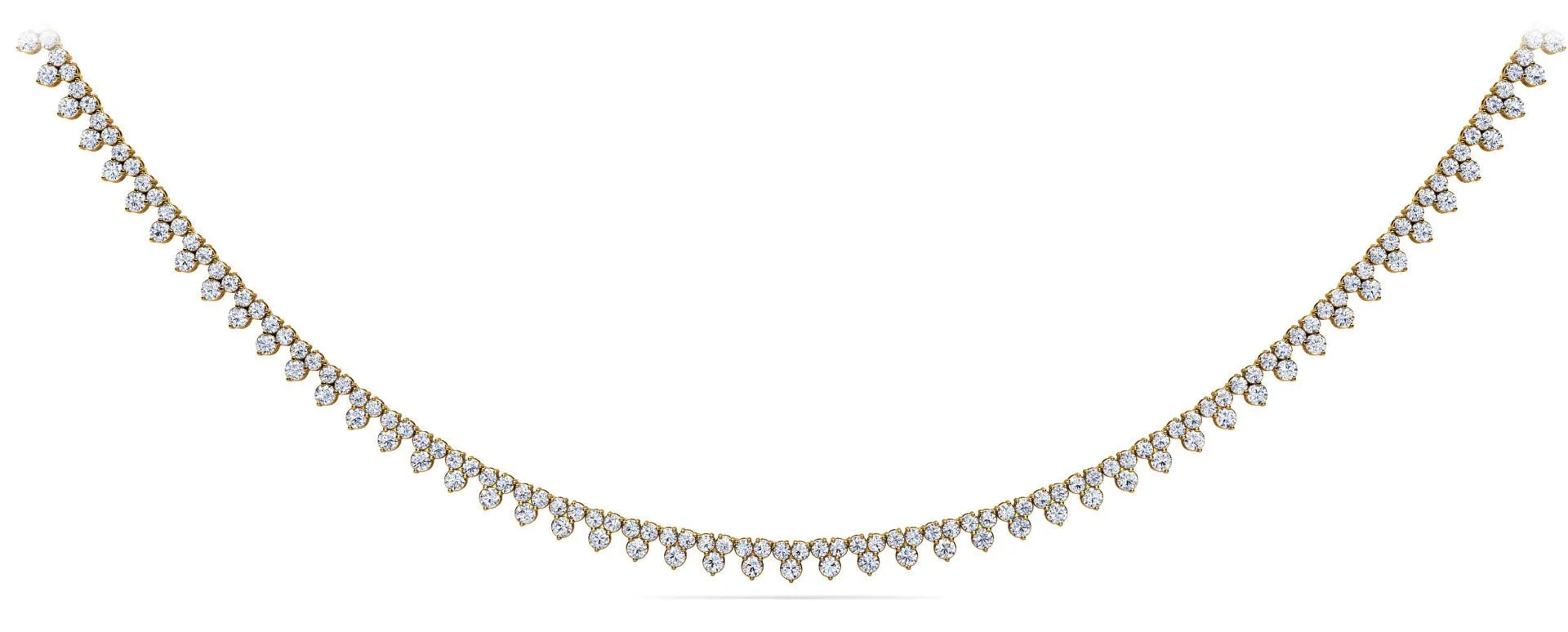 Three Stone Brilliant Diamond Tennis Diamond Necklace with 8.18 ct.(finished) 1.8mm, 2.1mm
