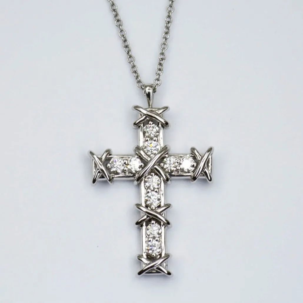 'Tiffany & Co.' Jean Schlumberger Ten Diamond Cross Pendant Necklace  | 0.35ctw |