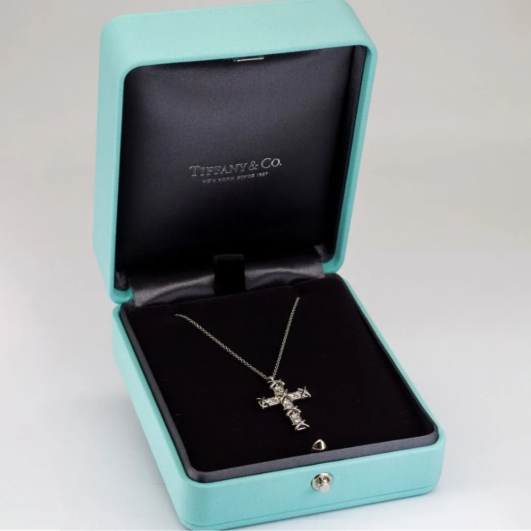 'Tiffany & Co.' Jean Schlumberger Ten Diamond Cross Pendant Necklace  | 0.35ctw |
