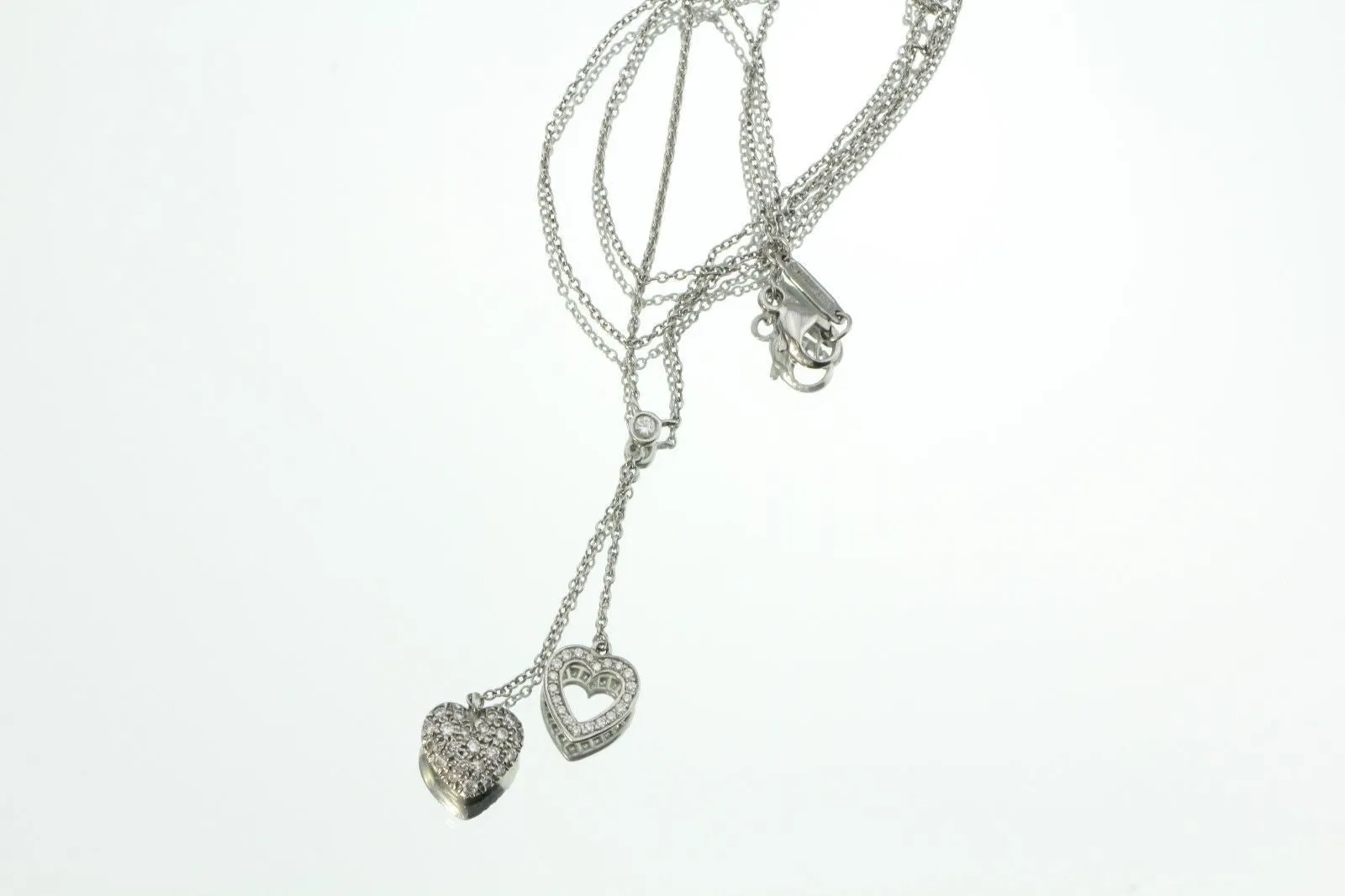 Tiffany & Co. Platinum Pave Diamond Double Heart Pendant Necklace