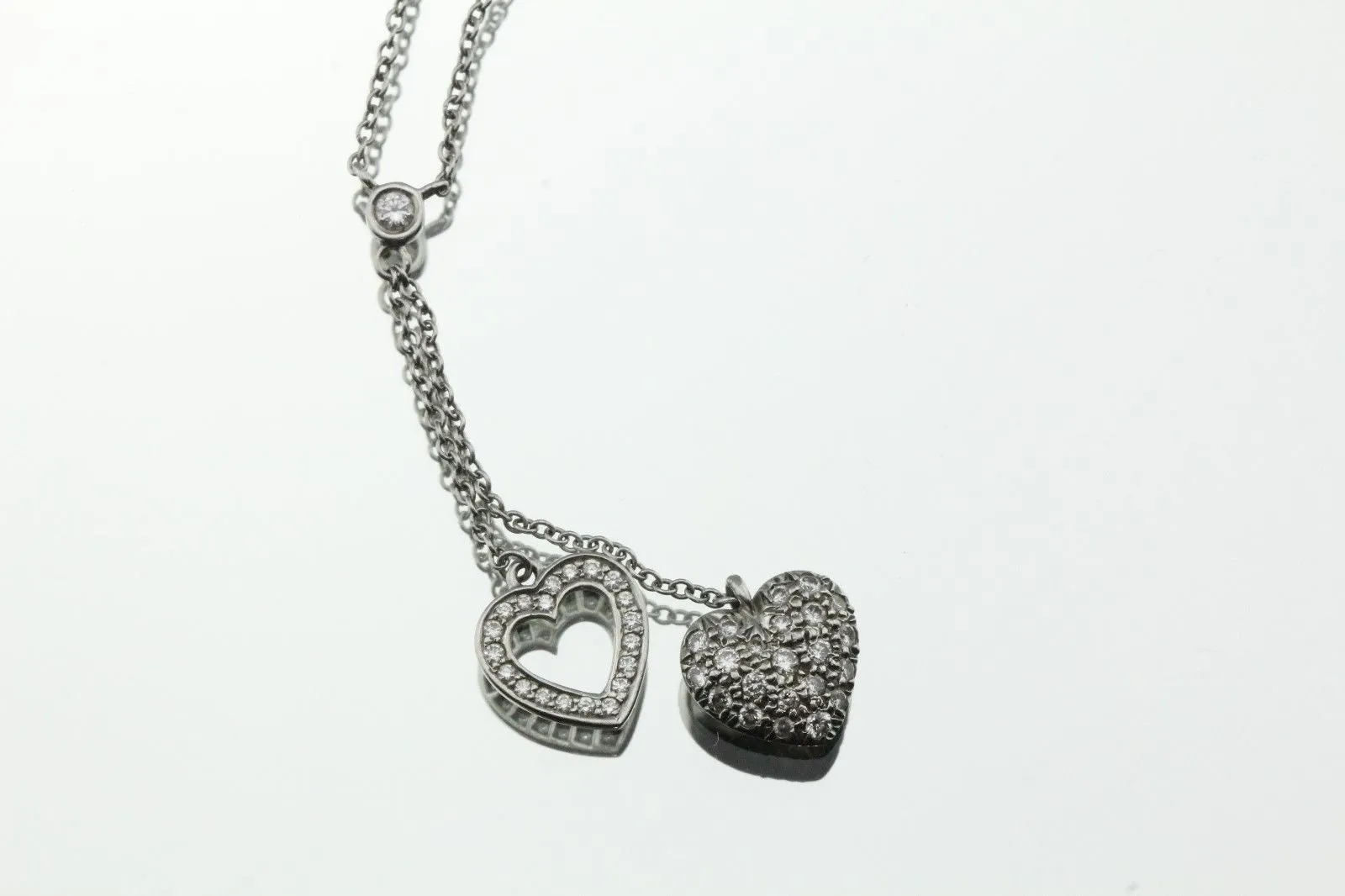 Tiffany & Co. Platinum Pave Diamond Double Heart Pendant Necklace