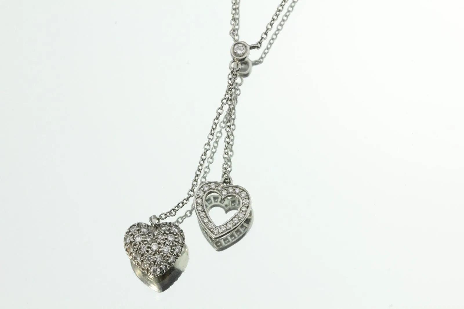 Tiffany & Co. Platinum Pave Diamond Double Heart Pendant Necklace