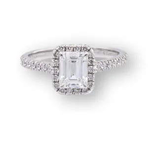 Tiffany & Co. Platinum Soleste Emerald Cut Halo Engagement Ring .97 cts Ttl. FVVS2 Diamond Band