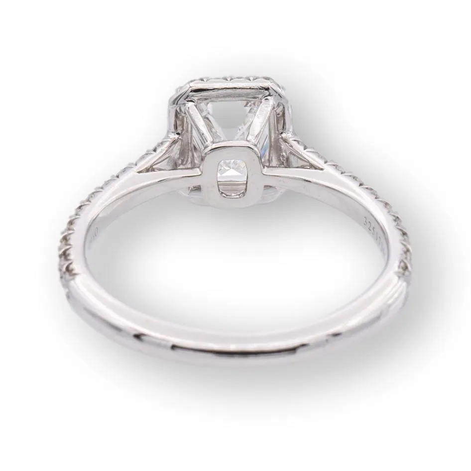 Tiffany & Co. Platinum Soleste Emerald Cut Halo Engagement Ring .97 cts Ttl. FVVS2 Diamond Band